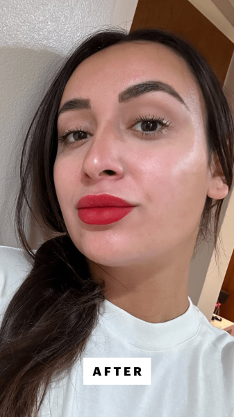 Allure former shopping market editor Angela Trakoshis after applying the Dior Rouge Dior Forever TransferProof Lipstick